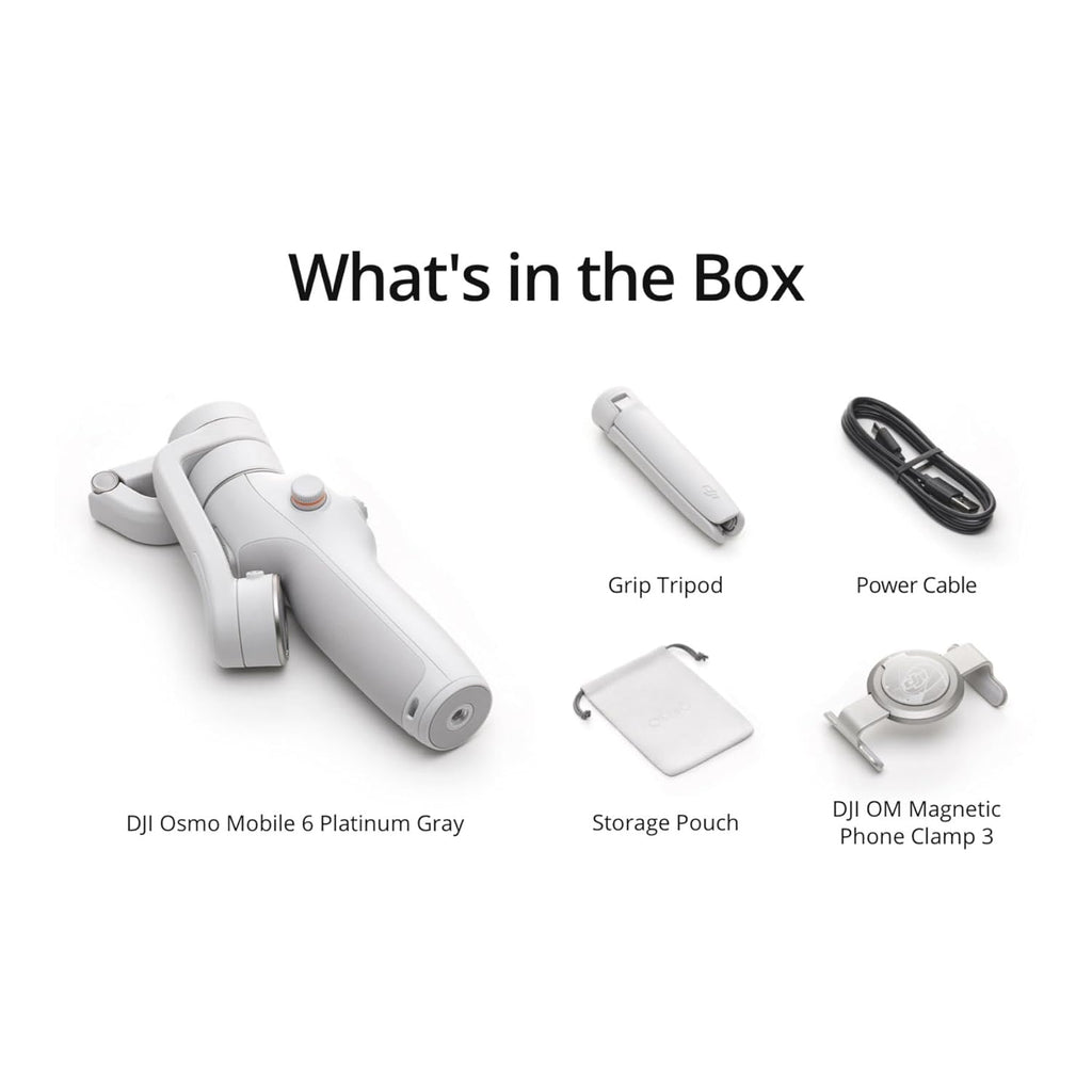 DJI OSMO Mobile 6 Smartphone Gimbal Stabilizer, 3-Axis Phone Gimbal, Built-in Extension Rod, Portable and Foldable Gimbal for Android and iPhone, Vlogging Stabilizer, YouTube, (Platinum Grey)