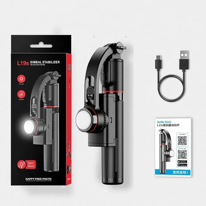 L19S Mobile Gimbal Stabilizer With Wireless Remote, Extendable Selfie Stick And Tripod, 360 Auto Rotation, Auto Balance For Vlog And Anti Shaking For Live Videos (Pack Of 1),Black