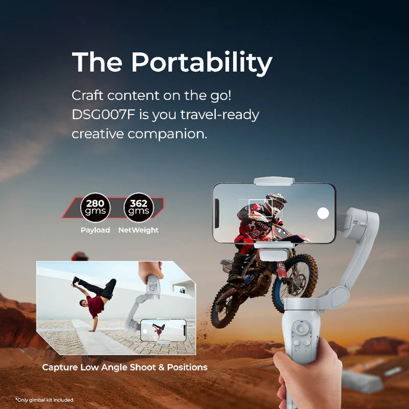 Digitek (DSG 007F) 3 Axis Handheld Steady Gimbal PTZ Camera Mount for All Smart Phones with Face & Object Tracking Motion, Various Time Lapse Features