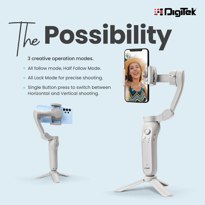 Digitek (DSG 007F) 3 Axis Handheld Steady Gimbal PTZ Camera Mount for All Smart Phones with Face & Object Tracking Motion, Various Time Lapse Features