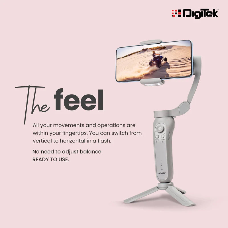 Digitek (DSG 007F) 3 Axis Handheld Steady Gimbal PTZ Camera Mount for All Smart Phones with Face & Object Tracking Motion, Various Time Lapse Features
