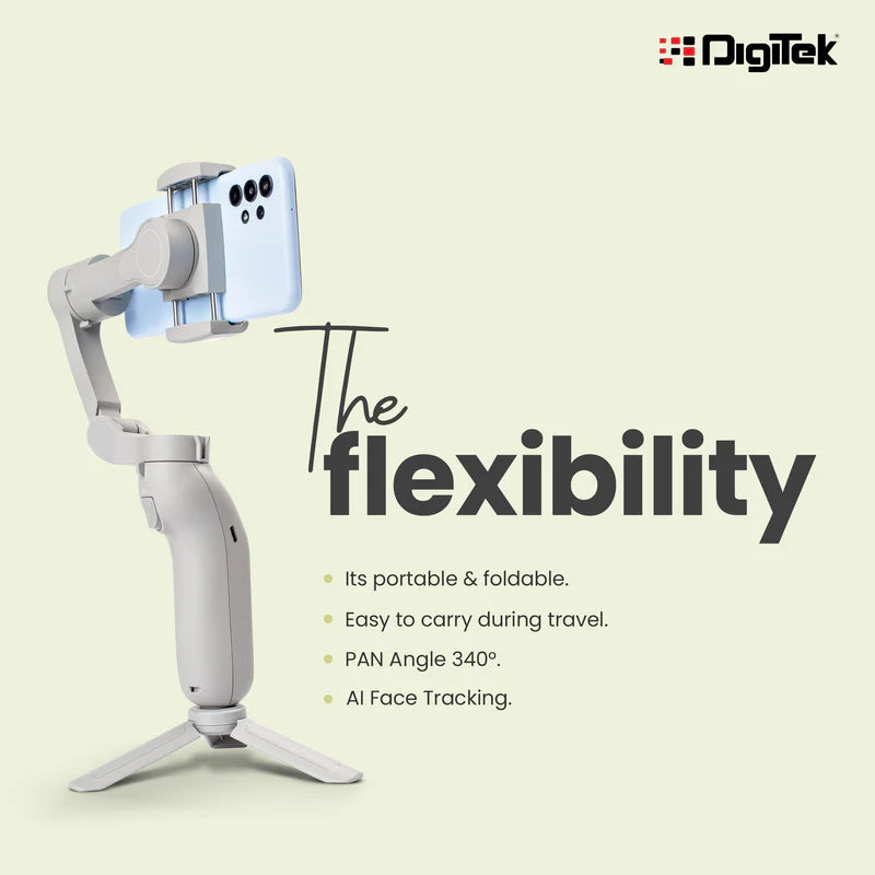 Digitek (DSG 007F) 3 Axis Handheld Steady Gimbal PTZ Camera Mount for All Smart Phones with Face & Object Tracking Motion, Various Time Lapse Features