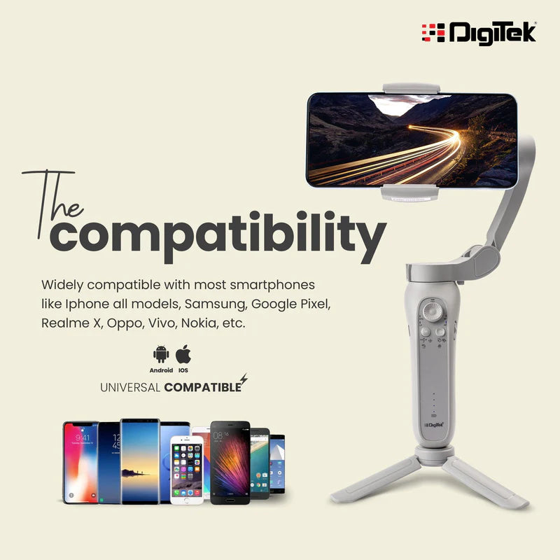 Digitek (DSG 007F) 3 Axis Handheld Steady Gimbal PTZ Camera Mount for All Smart Phones with Face & Object Tracking Motion, Various Time Lapse Features